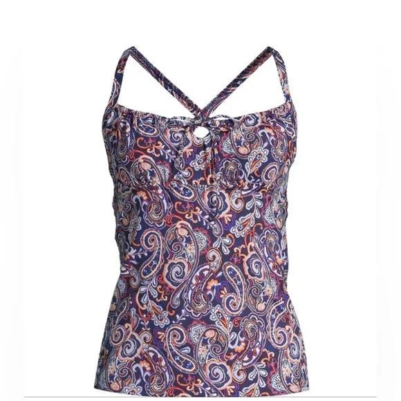 New Lands' End Size 12 Underwire Wrap Tie Tankini Set High Waist Retro Paisley - Picture 2 of 13